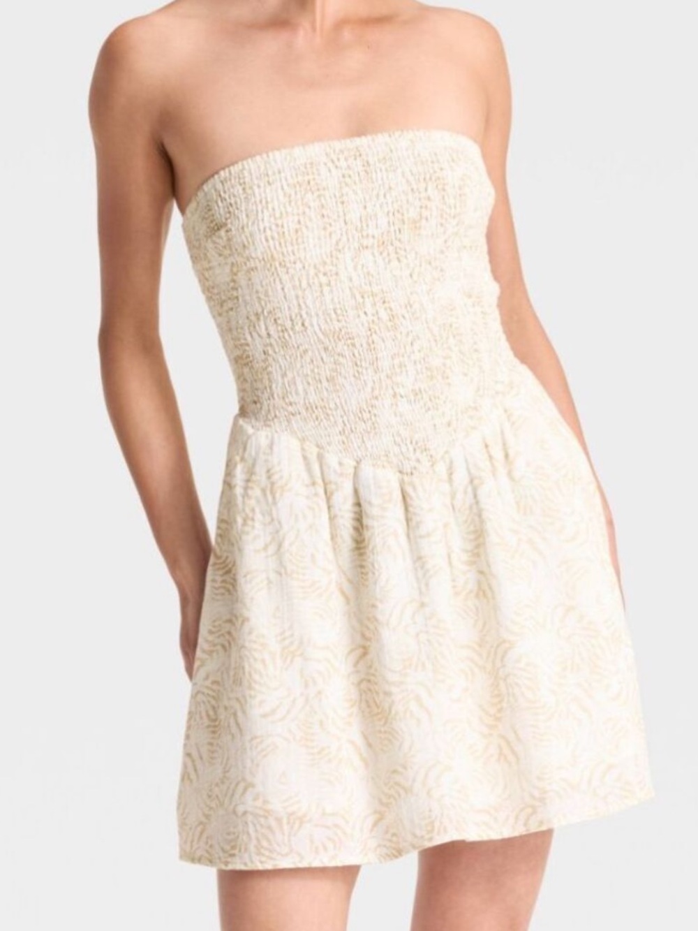 Universal Thread Strapless Smocked Mini Dress in Cream and White